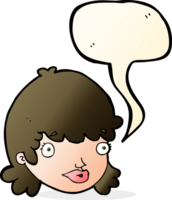 cartone animato femmina viso con sorpreso espressione con discorso bolla png