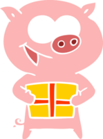 cheerful pig with christmas gift png