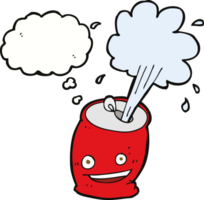 cartoon fizzing soda can with thought bubble png