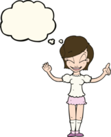 cartoon pretty girl with idea with thought bubble png