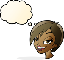 cartoon pretty female face with thought bubble png