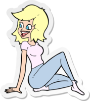 sticker of a cartoon pretty woman looking happy png