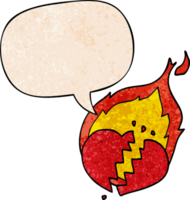 cartoon flaming heart and speech bubble in retro texture style png