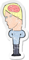 retro distressed sticker of a cartoon man with big brain png