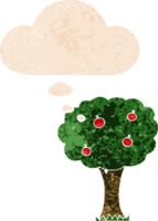 cartoon apple tree and thought bubble in retro textured style png