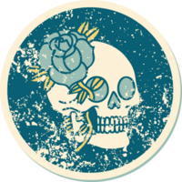 distressed sticker tattoo style icon of a skull and rose png