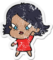 distressed sticker of a cartoon stressed woman png