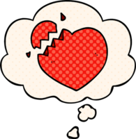 cartoon broken heart and thought bubble in comic book style png