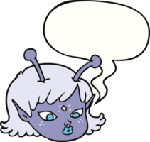 cartoon alien space girl face and speech bubble png