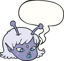 visage de fille de l'espace extraterrestre de dessin animé et bulle de dialogue png