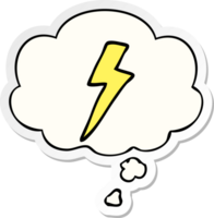 cartoon lightning bolt and thought bubble as a printed sticker png