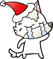 gradient cartoon of a crying wolf wearing santa hat png