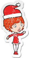 retro distressed sticker of a cartoon woman ready for christmas png