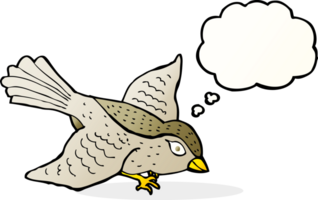 pájaro volador de dibujos animados con burbuja de pensamiento png