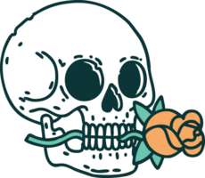 tattoo style icon of a skull and rose png