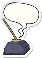 cartoon old ink pot and pen and speech bubble sticker png