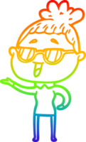 rainbow gradient line drawing cartoon happy woman wearing spectacles png