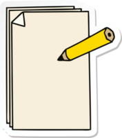 sticker of a quirky hand drawn cartoon paper and pencil png