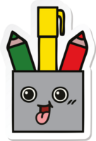 sticker of a cute cartoon pencil pot png