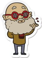 adesivo de um homem curioso de desenho animado com barba e óculos de sol png