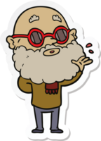 sticker of a cartoon curious man with beard and sunglasses png