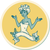 tattoo style sticker of a pinup girl in towel with banner png