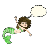 cartoon pretty mermaid waving with thought bubble png