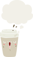 cartoon coffee cup and thought bubble in retro style png