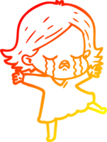 warm gradient line drawing cartoon girl crying png