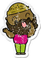 distressed sticker of a man with beard sticking out tongue png