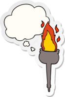 cartoon flaming chalice and thought bubble as a printed sticker png