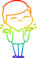 rainbow gradient line drawing cartoon smiling boy shrugging shoulders png