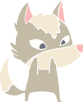 lobo de desenho animado de estilo de cor plana tímido png