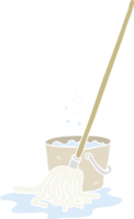 flat color illustration of a cartoon mop and bucket png
