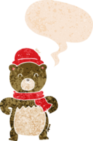 cute cartoon bear and speech bubble in retro textured style png