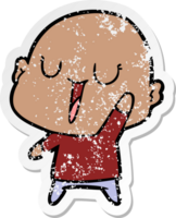 distressed sticker of a happy cartoon bald man png