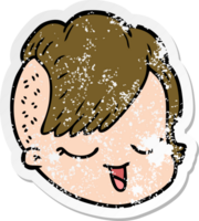 distressed sticker of a cartoon female face png