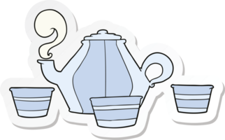 sticker of a cartoon teapot and cups png