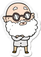 adesivo de um homem curioso de desenho animado com barba e óculos png