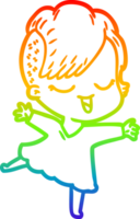 rainbow gradient line drawing happy cartoon girl dancing png