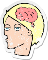 retro distressed sticker of a cartoon head with brain symbol png