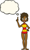 cartoon woman in striped swimsuit with thought bubble png