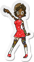 retro distressed sticker of a cartoon woman with tattoos png