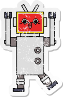 distressed sticker of a cute cartoon happy robot png