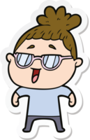 sticker of a cartoon happy woman wearing spectacles png