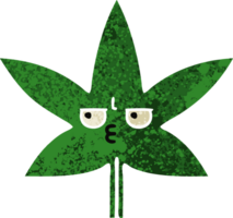 hoja de marihuana de dibujos animados de estilo de ilustración retro png