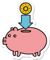 sticker of a cute cartoon piggy bank png