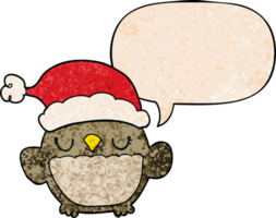 cute christmas owl and speech bubble in retro texture style png