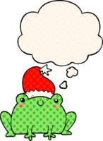 cute cartoon christmas frog and thought bubble in comic book style png