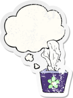 cartoon box of tissues and thought bubble as a distressed worn sticker png